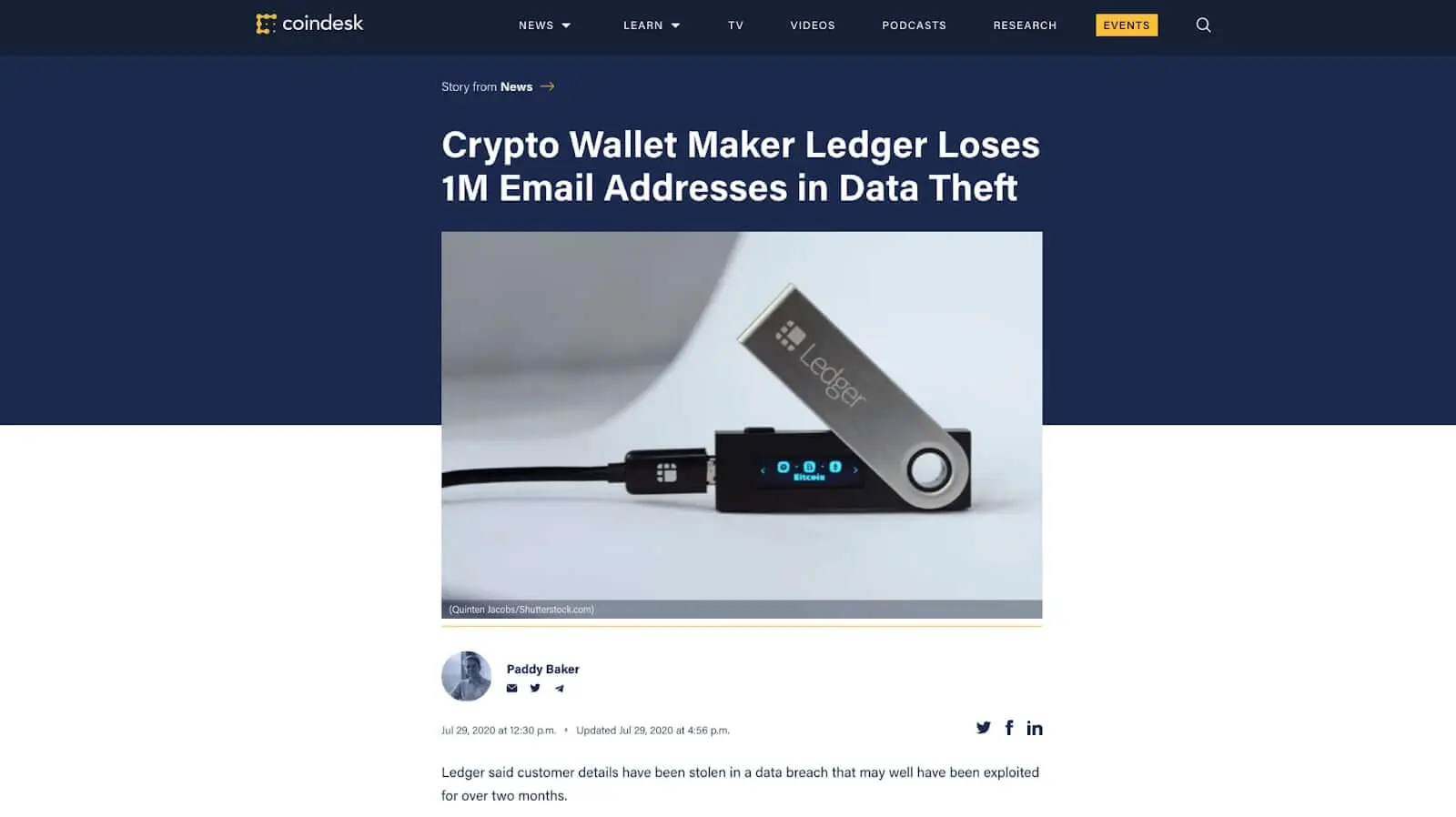 Crypto Wallet maker Ledger loses 1M email addresses in Data Theft