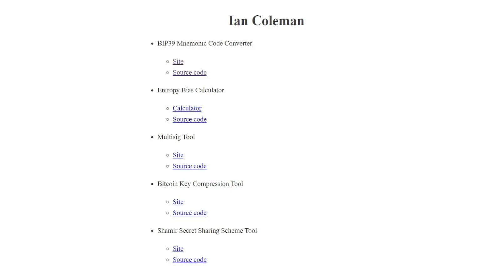 Ian Coleman's website