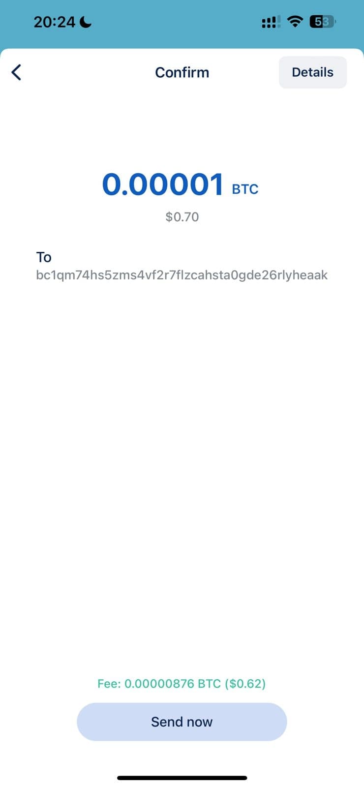 Confirming the data and fee of the transaction