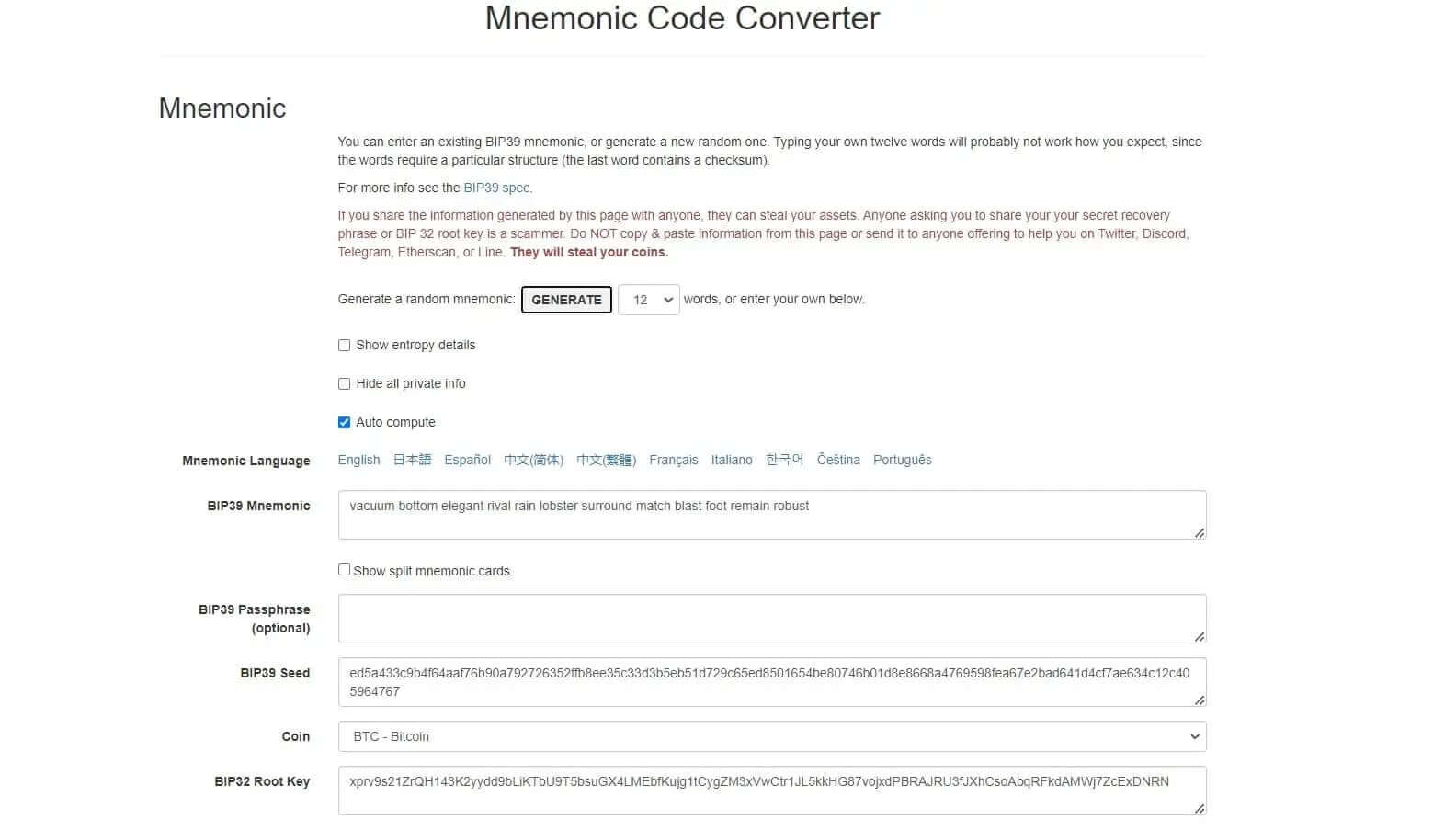 Mnemonic Code Converter