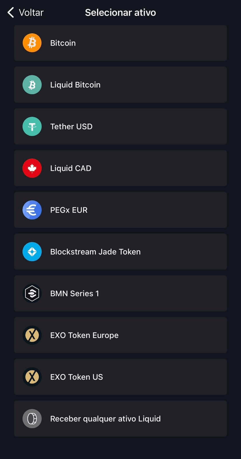 All Green Wallet's available tokens